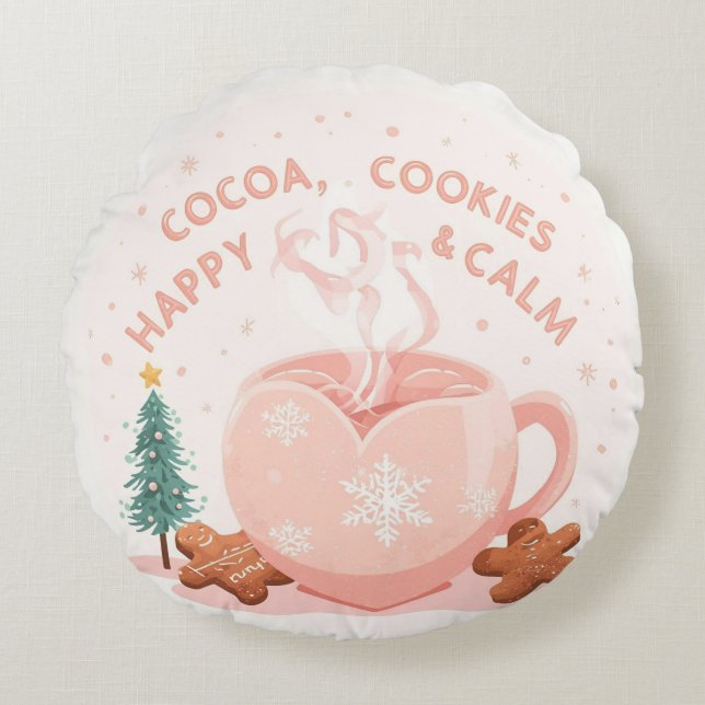 Cocoa, Cookies & Calm – Pastel Christmas CoT-Shirt Rund Kudde (Framsidan)