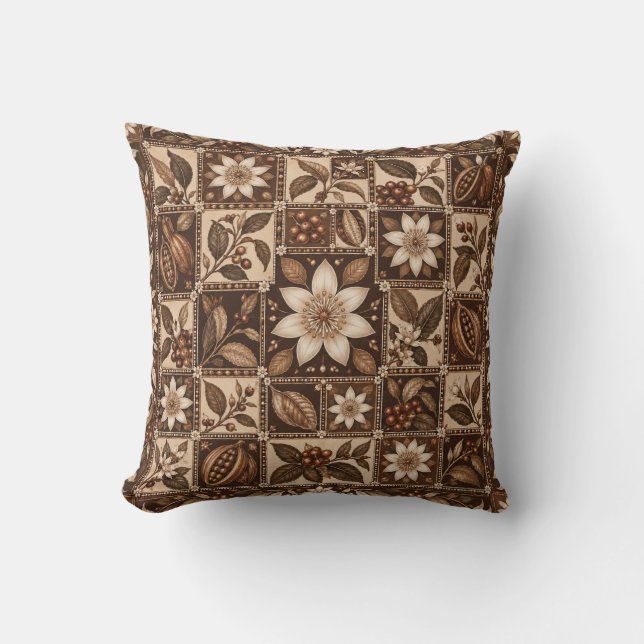 Cocoa Cream Blommig Kakelpatchwork Kudde (Framsida)