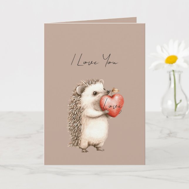Cocoa Cream Brown Hedgehog Heart Love Kort (Liten växt)