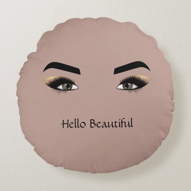 Cocoa Cream Brown Ögon Öga Lash Rund Kudde (Framsidan)