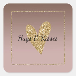 Cocoa Cream Brown Ombre Guld Glitter Heart Fyrkantigt Klistermärke