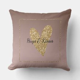 Cocoa Cream Brown Ombre Guld Glitter Heart Kudde