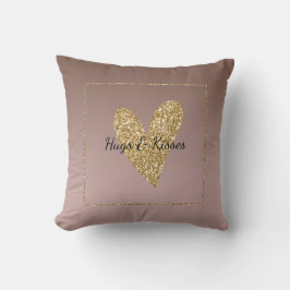 Cocoa Cream Brown Ombre Guld Glitter Heart Kudde
