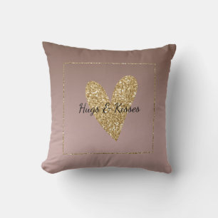 Cocoa Cream Brown Ombre Guld Glitter Heart Kudde