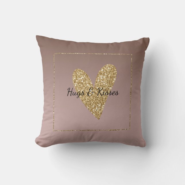 Cocoa Cream Brown Ombre Guld Glitter Heart Kudde (Framsida)