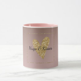 Cocoa Cream Brown Ombre Guld Glitter Heart Mugg