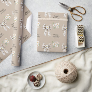 Cocoa Cream Vit Slinga Tusenskönas Blomma Födelsed Presentpapper
