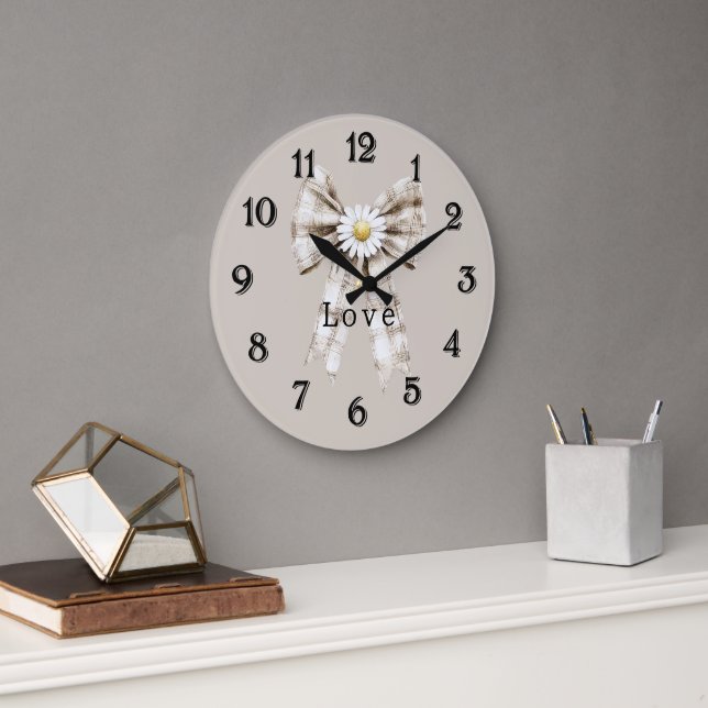 Cocoa Cream Vita Bow Daisy Blommor Stor Klocka (Kontor)