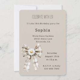 Cocoa Cream White Bow Daisy Flower Birthday Inbjudningar
