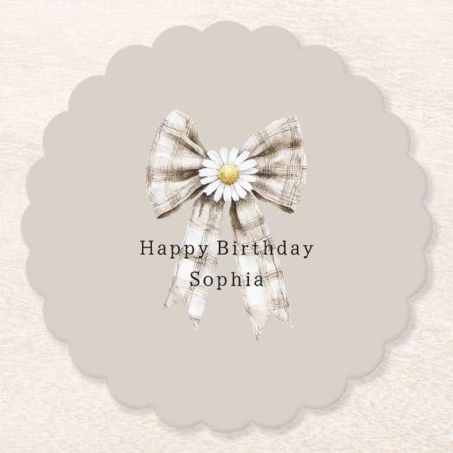 Cocoa Cream White Bow Daisy Flowers Birthday   Underlägg Papper (Framsida)