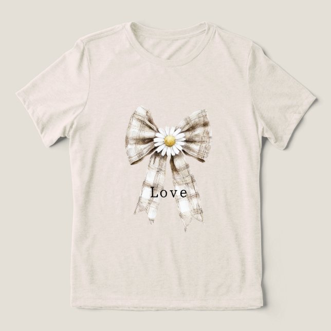 Cocoa Cream White Bow Daisy Flowers   T Shirt (Design Framsida)