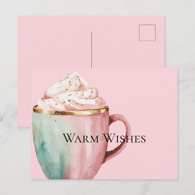 Cocoa Gold Blush Pink Mint Warm Wishes Vykort (Fram/baksida)