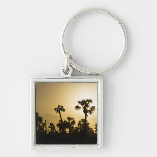 Cocoa Handflatan Silhouette Fyrkantig Silverfärgad Nyckelring (Framsidan)