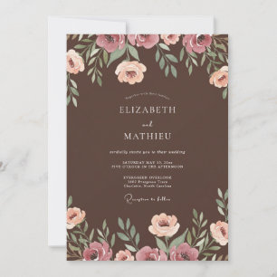 Cocoa Mauve Ranunculus Eucalyptus Bröllop Inbjudningar
