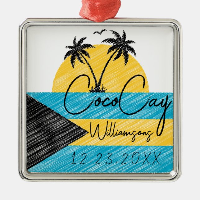 CocoCay Bahamas Handflatan Träd Sunset Souvenirs Julgransprydnad Metall (Framsidan)