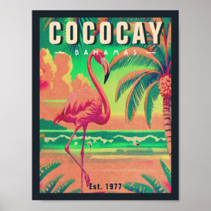 CocoCay Bahamas Retro Flamingo Souvenir 1950-talet Poster
