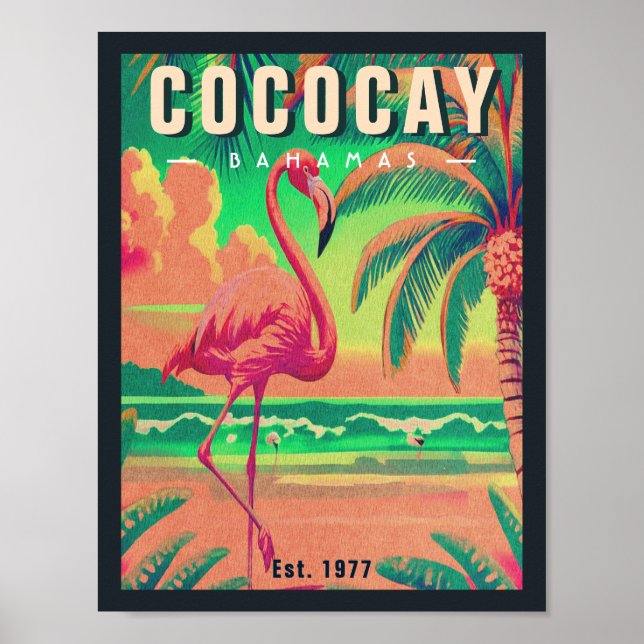 CocoCay Bahamas Retro Flamingo Souvenir 1950-talet Poster (Framsidan)