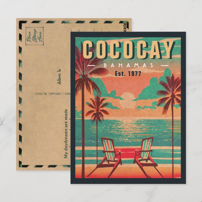 CocoCay Bahamas Retro Sunset Souvenir 1950-talet Vykort (Fram/baksida)