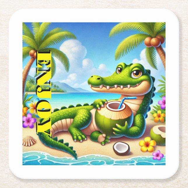 COCODRILLO MED COCO VATTEN UNDERLÄGG PAPPER KVADRAT (Framsidan)