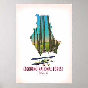 Coconino National Forest Arizona USA karta Poster