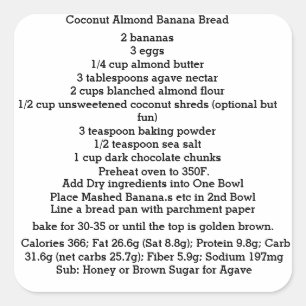 Coconut Almond Banana Bread Gluten Free Fyrkantigt Klistermärke