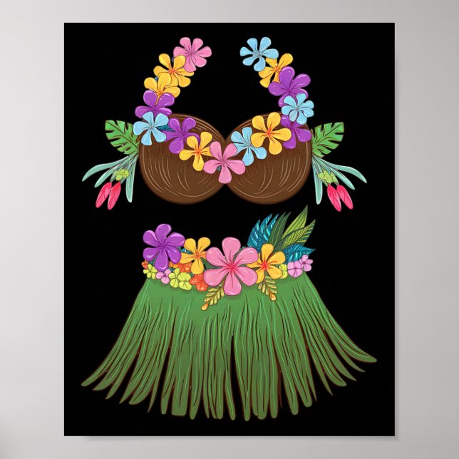 Coconut Bra Lei Flowers Gr Skirt Hula Party Hallow Poster (Framsidan)