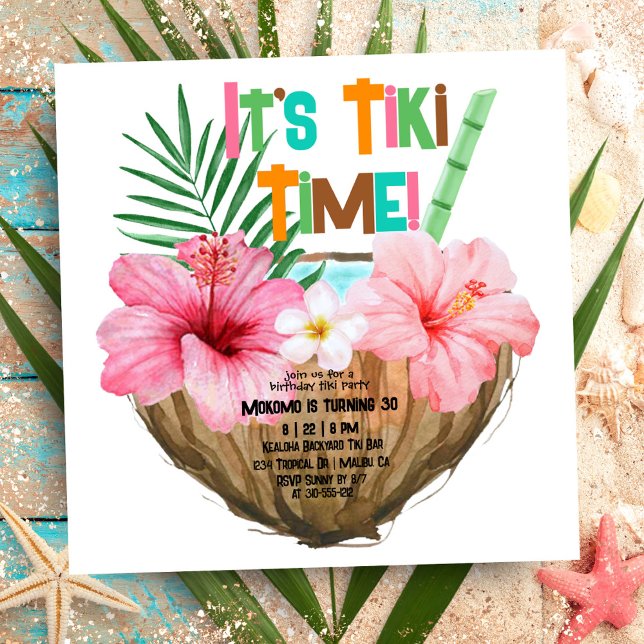 Coconut Cocktail Tropical Birthday Tiki Party Inbjudningar (Skapare uppladdad)