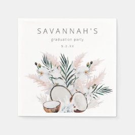 Coconut Coral & White Blommigt Namn eller Monogram Pappersservett