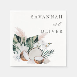 Coconut Coral & White Blommigt Namn Napkins Pappersservett