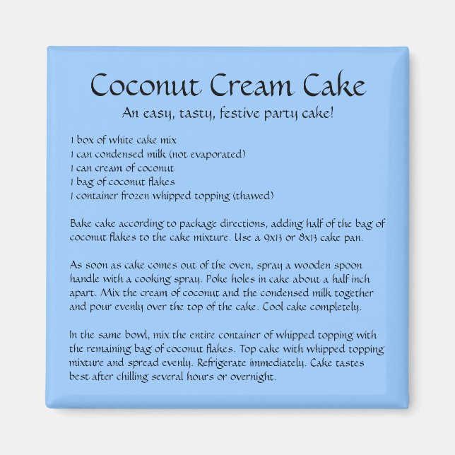 Coconut Cream Cake Recipe på en magnet (Framsidan)