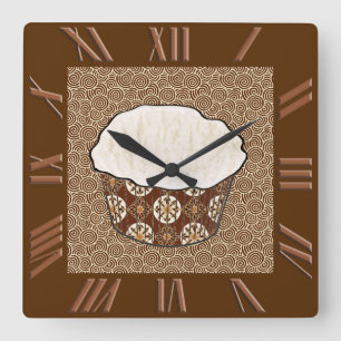Coconut Cuptårta, japansk wirl-bakgrund Fyrkantig Klocka