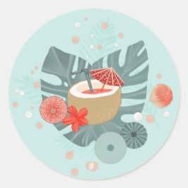 Coconut Drink and Beach Greenery Runt Klistermärke