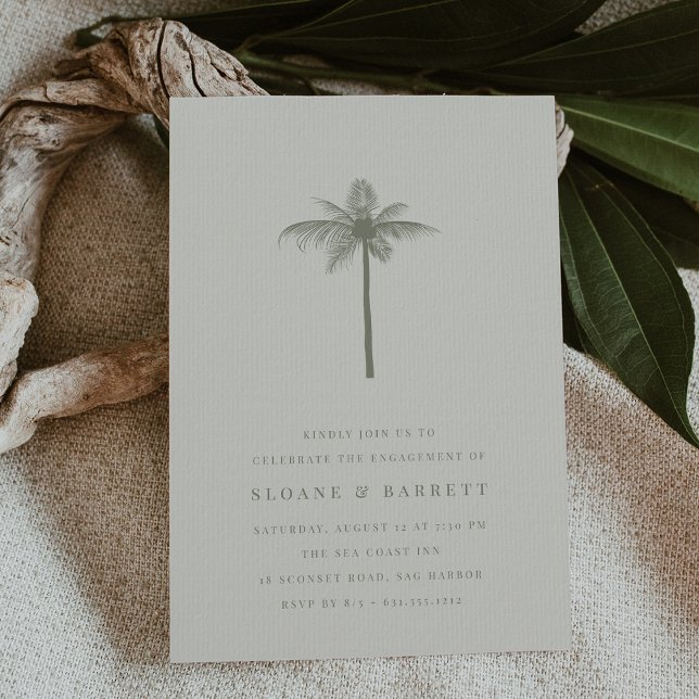 Coconut Handflatan Förlovningsfest Inbjudningar (elegant coastal coconut palm engagement party invitation)