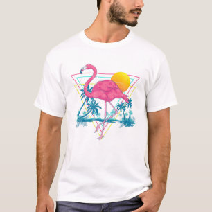 Coconut Handflatan Träd Rosa Flamingo Sunset Tropi T Shirt