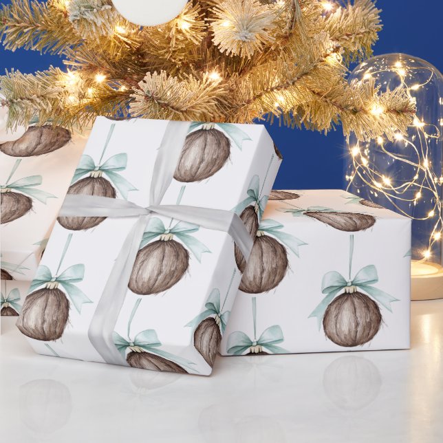 Coconut Ornaments Light Blue Bows Christmas Presentpapper (Helgdagar)