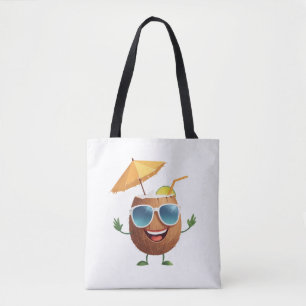 Coconut Roligt Cheerful Vacation Tropical Drink Pa Tygkasse