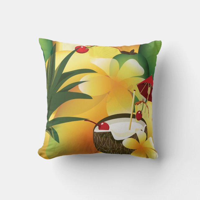 Coconut Tiki Pub Luau Tropical Pillow Kudde (Framsida)