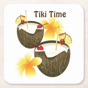 Coconut Tiki Time Pub Cocktail Underlägg Papper Kvadrat