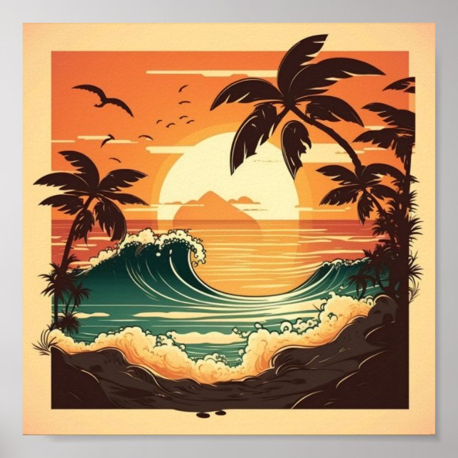 Coconut Träd och Oceanen Vågar Poster (Framsidan)