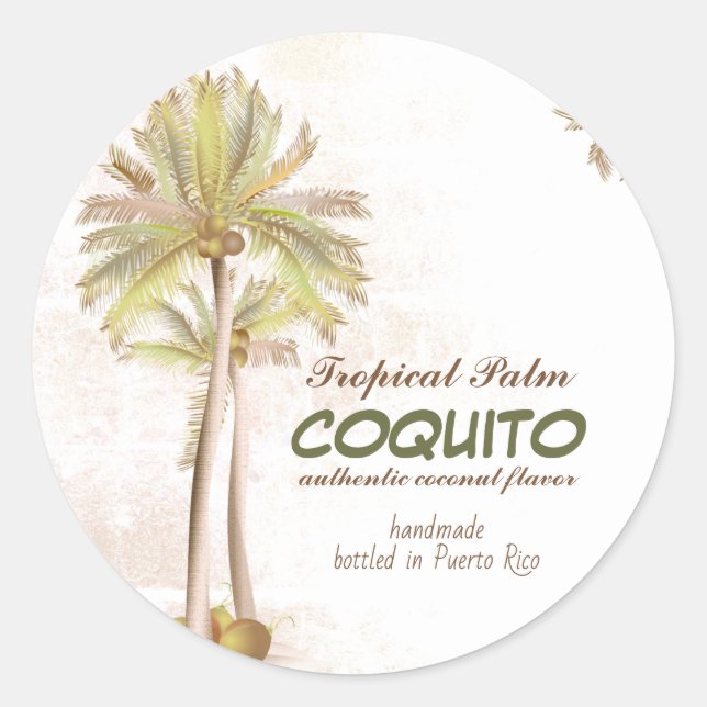 Coconut Tropical Handflatan Runt Klistermärke (Framsida)