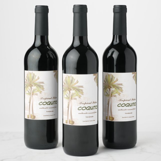 Coconut Tropical Handflatan Vinflaska Etikett (Flaskor)