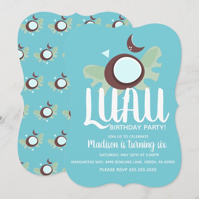 Coconuts Luau Tropical Födelsedagsfest Inbjudningar (Fram/baksida)
