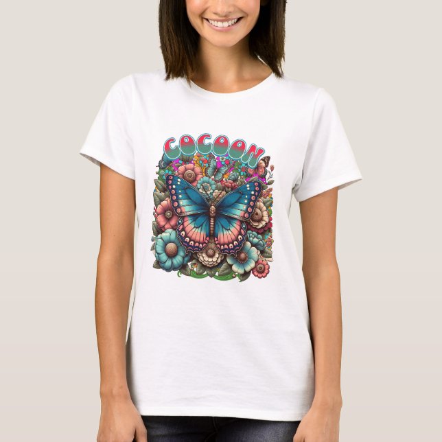 Cocoon Fjäril Blommig Förvandling T Shirt (Framsida)