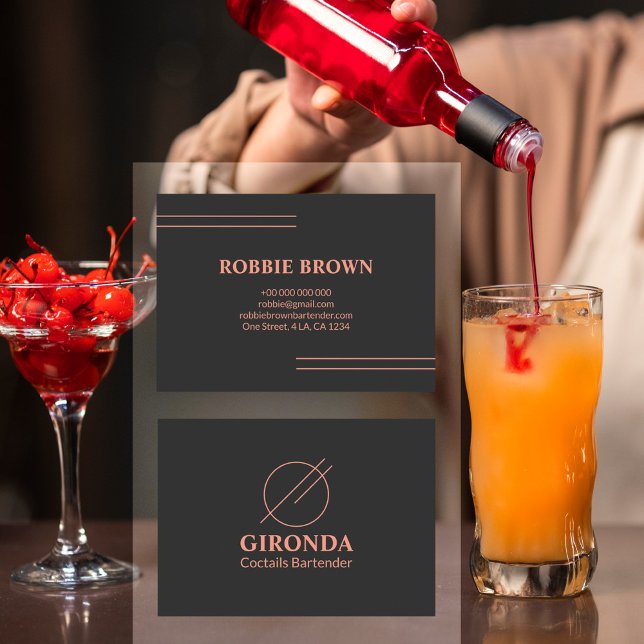 Coctail Bartender Black Rosa Simple Typography Visitkort (Skapare uppladdad)