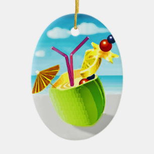 Coctail i en kokosnöt julgransprydnad keramik