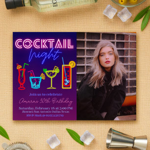 Coctail Natt - Neon med Bild Inbjudningar
