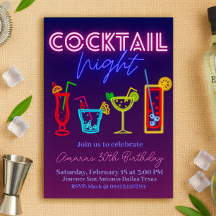 Coctail Night - Neon Drink Inbjudningar