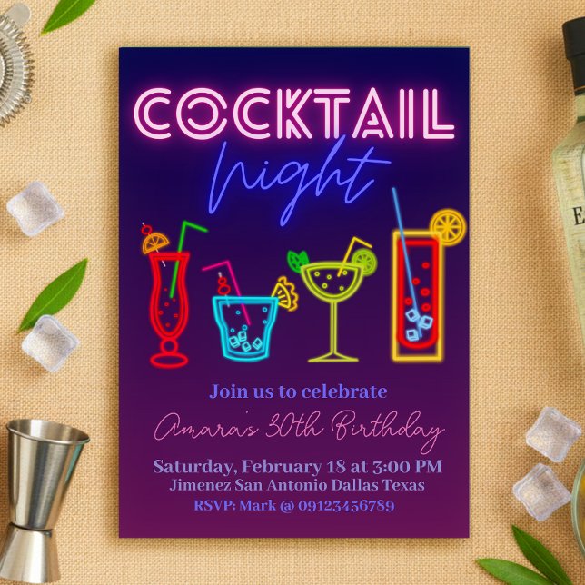 Coctail Night - Neon Drink Inbjudningar (Cocktail Night - Neon Drink Invitation)