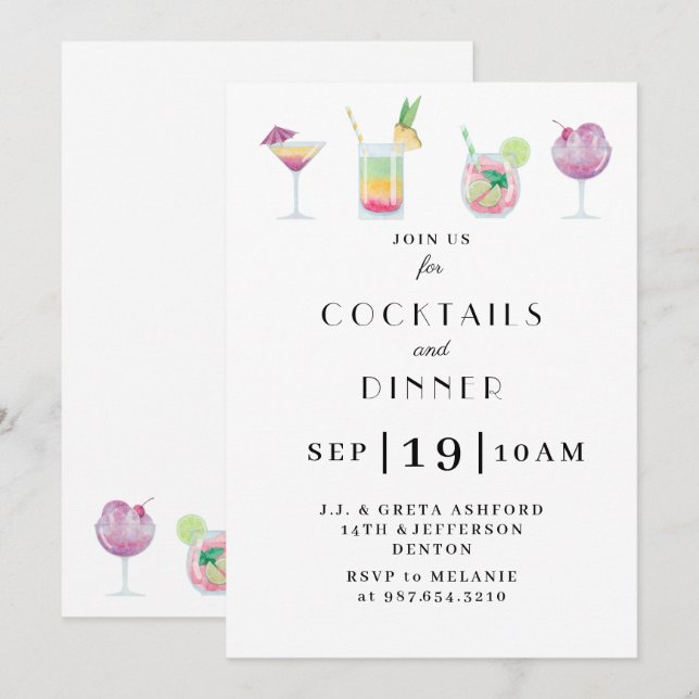 Coctail- och cocktail partyinbjudan inbjudningar (Fram/baksida)