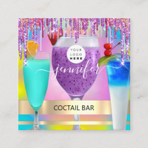 Coctail Pub Vin Restaurant Logotyp Holografisk dri Fyrkantigt Visitkort